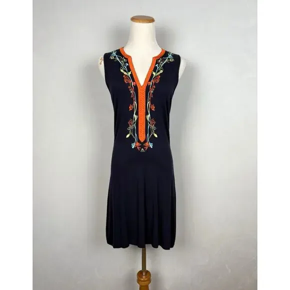 Christian Lacroix Bazar Floral Embroidered Dress M Blue Sleeveless Designer Y2K - Picture 1 of 9